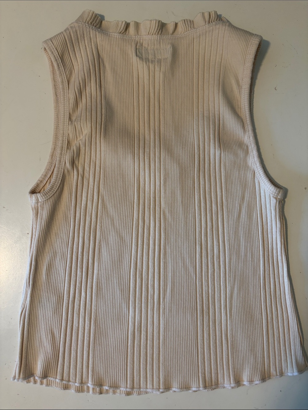 Michael Lauren Cream Ribbed Ruffle-Trim Tank Top Small - Picture 5 of 5